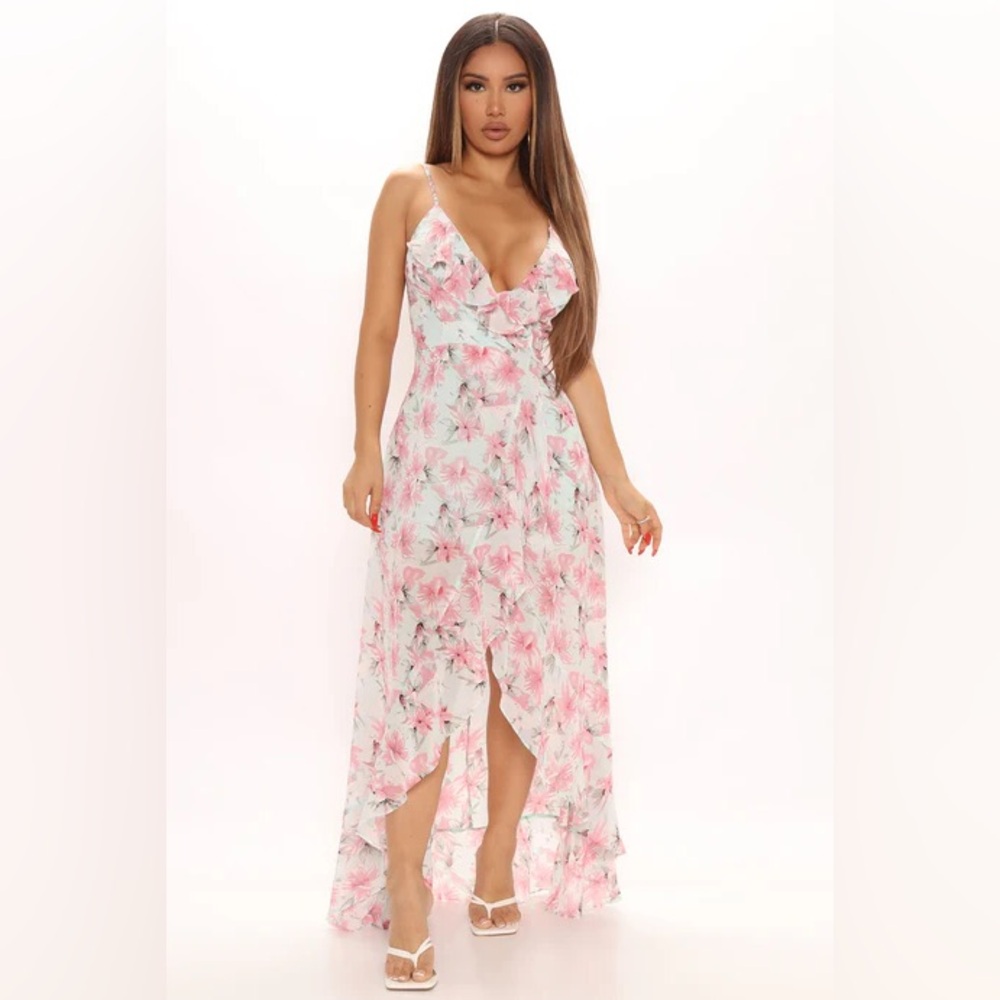 Floral High-Low Maxi Dress – Summer Wrap Ruffle Style (1X)